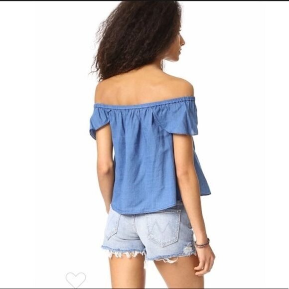 Madewell Indigo Cotton Chambray Off Shoulder Short Sleeve XXS - Picture 2 of 5